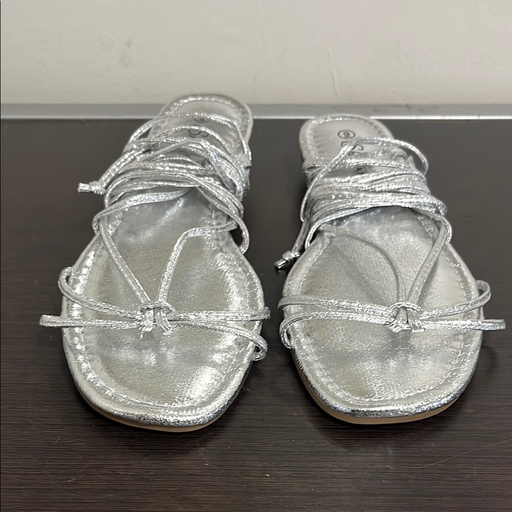 Silver Lace-Up Sandals